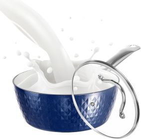 1.2 Quart Pot Saucepan with Lid;  Small Nonstick Saucepan with Lid;  Small Soup Pot with Lid;  Small Induction Stock Pot;  Blue Mini Saucepan wit